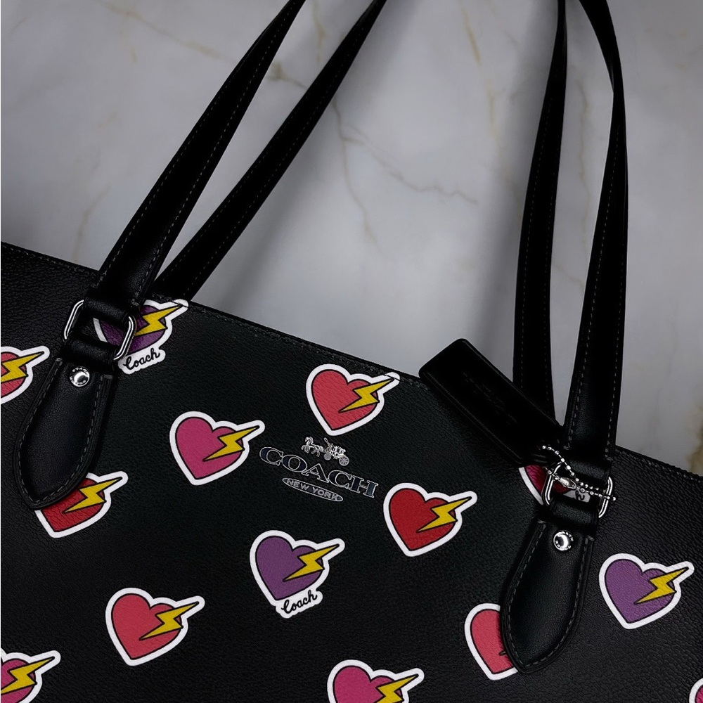 Coach Black Tote with Heart and Lightning Print - Picture 3 of 6